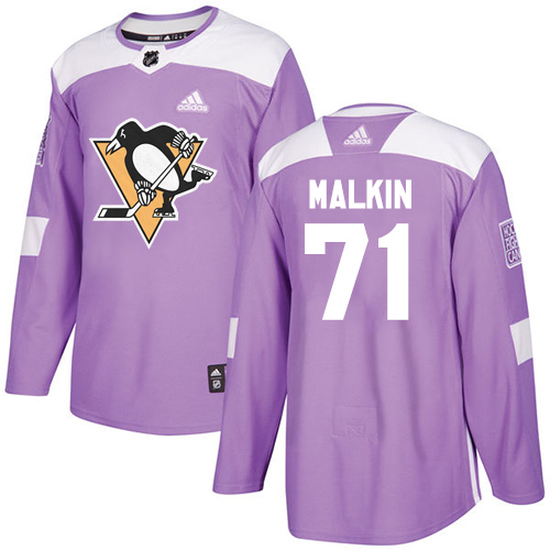 Adidas Penguins #71 Evgeni Malkin Purple Authentic Fights Cancer Stitched Youth NHL Jersey